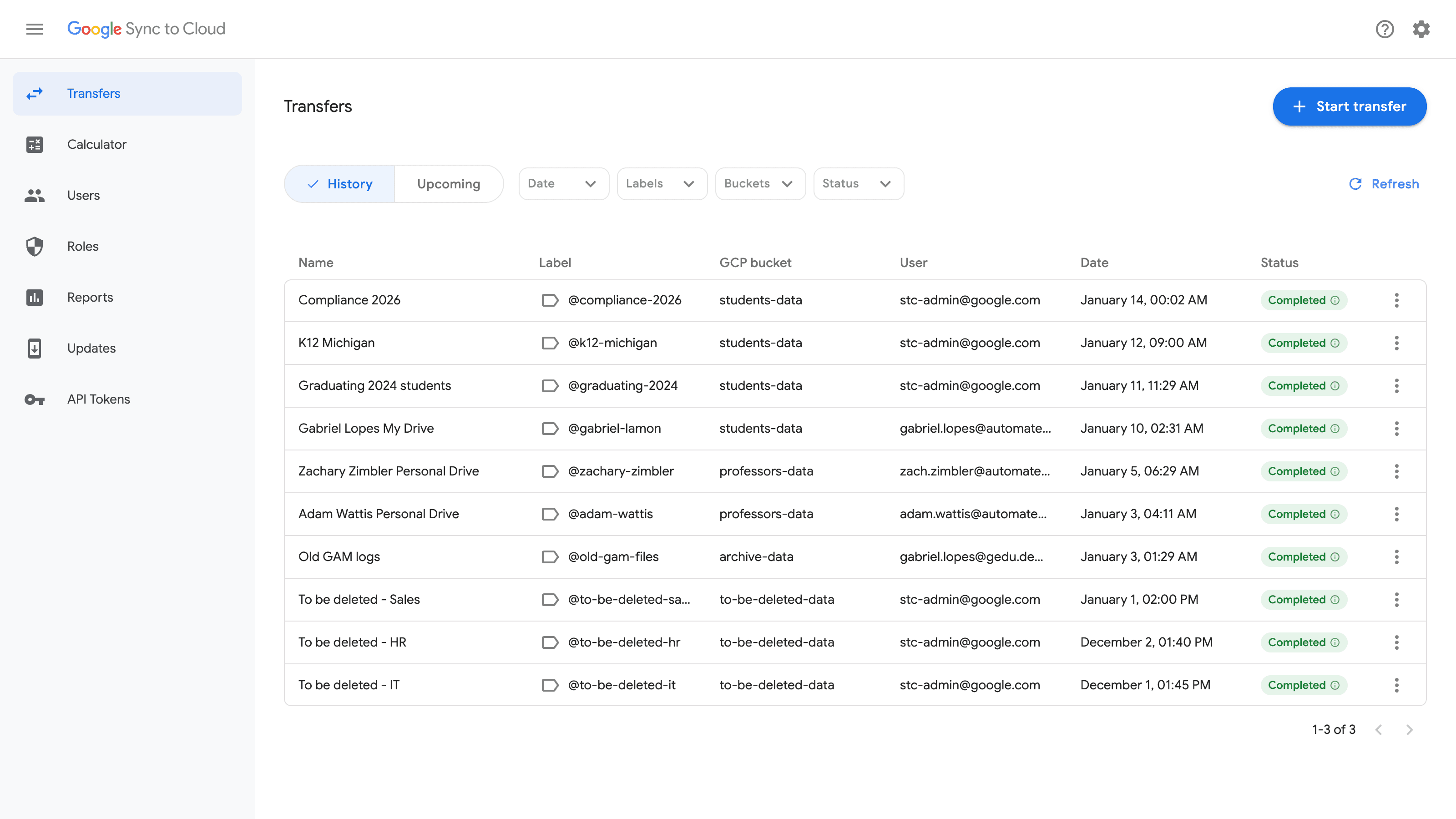 Sync to Cloud Dashboard Interface